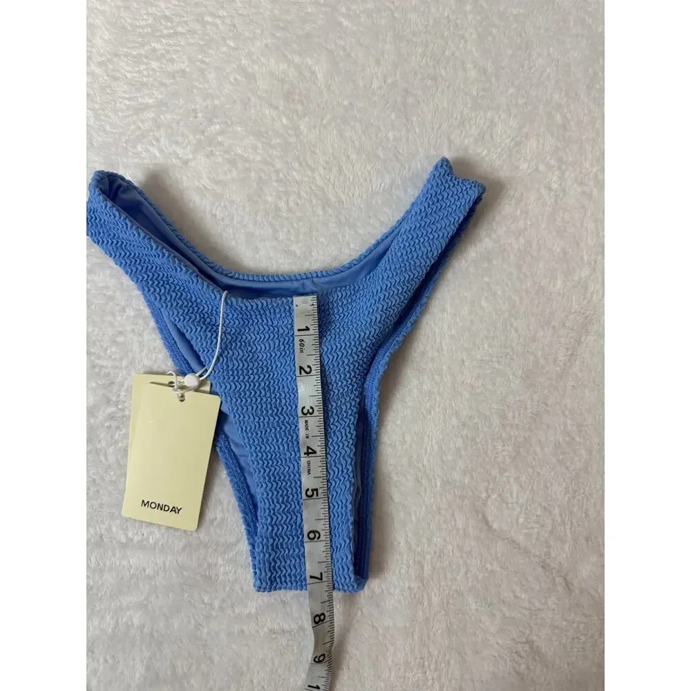 Monday Swimwear Byron Bottom Azure Crinkle Blue High Cut Bikini Bottom S NWT